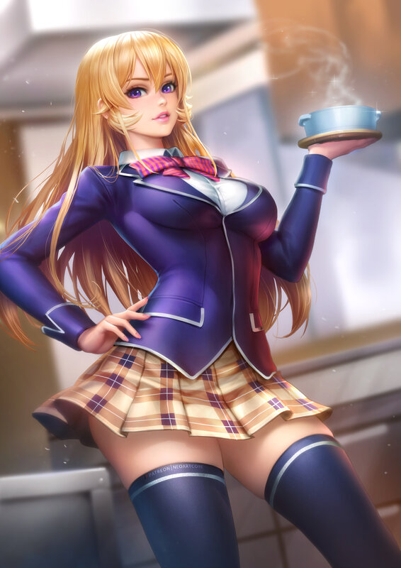 Anime Girl Holding Cup — Purple, Calm, Digital Art