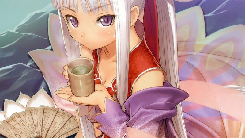 Anime Girl Holding Cup — Purple, Calm, Fan