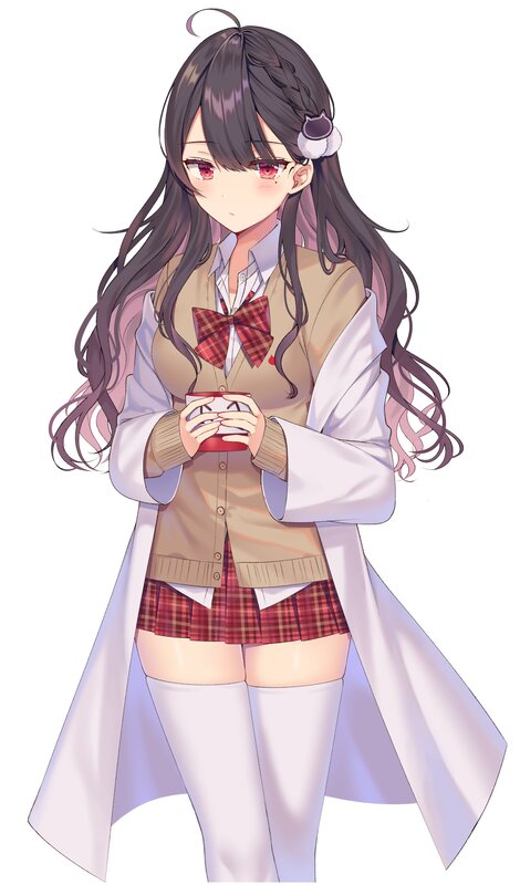 Anime Girl Holding Cup — White, Calm, School Uniform