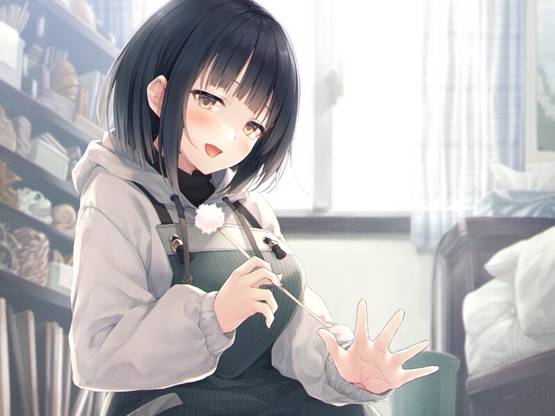 Anime Girl Holding Dandelion — Gray