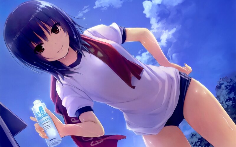 Anime Girl Holding Deodorant — Blue