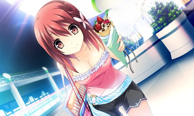 Anime Girl Holding Dessert — Pink, Bright