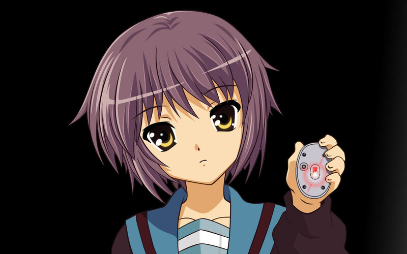 Anime Girl Holding Device — Purple, Neutral, Purple Hair