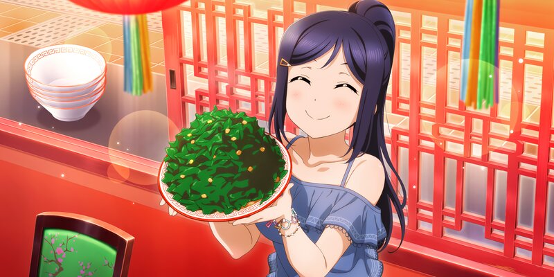 Anime Girl Holding Dish — Red
