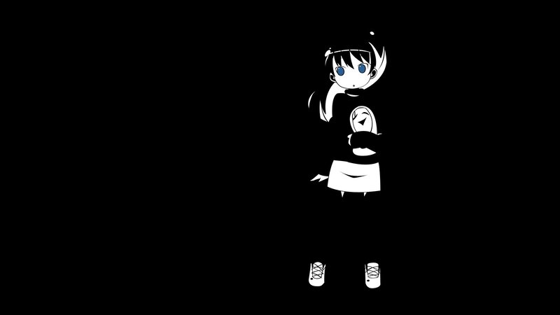 Anime Girl Holding Doll — Black, Minimalist