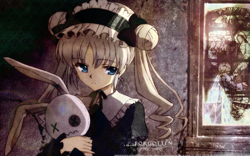 Anime Girl Holding Doll — Brown