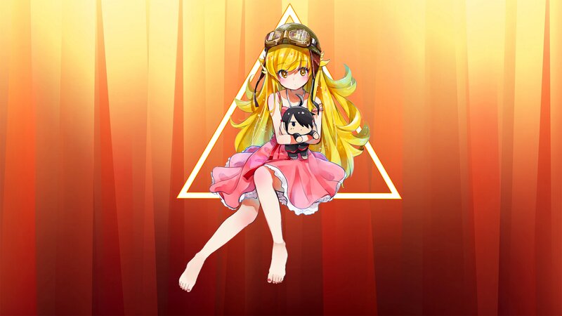 Anime Girl Holding Doll — Orange, Dramatic