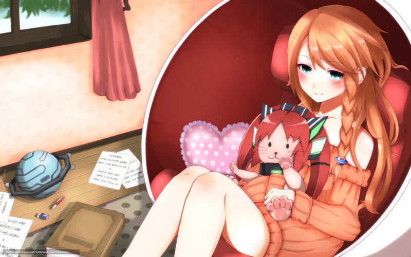 Anime Girl Holding Doll — Orange