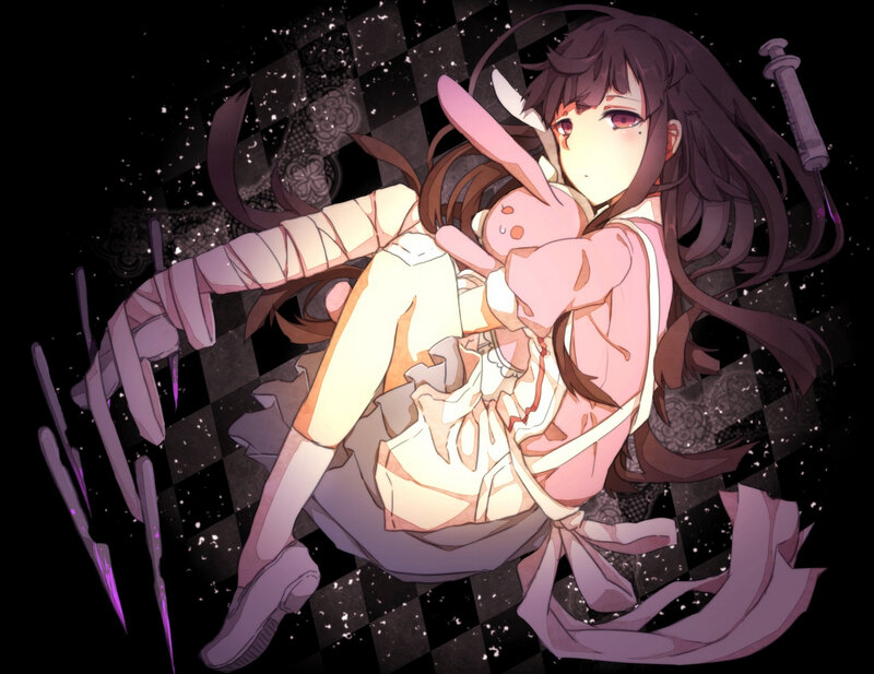 Anime Girl Holding Doll — Purple, Dramatic, Night