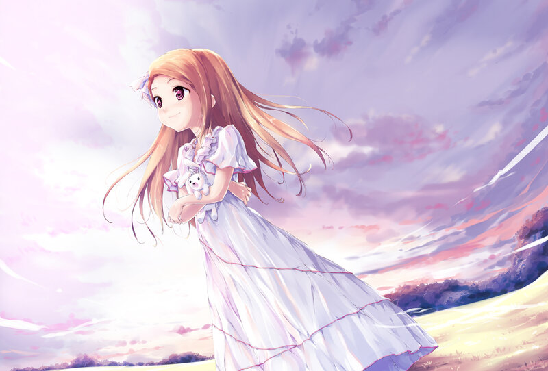 Anime Girl Holding Doll — Purple