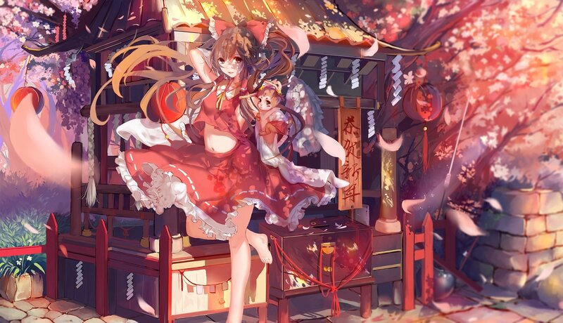 Anime Girl Holding Doll — Red, Serene