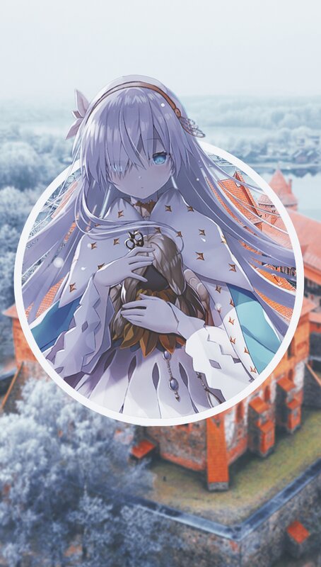 Anime Girl Holding Doll — White, Serene, Winter, Digital Art