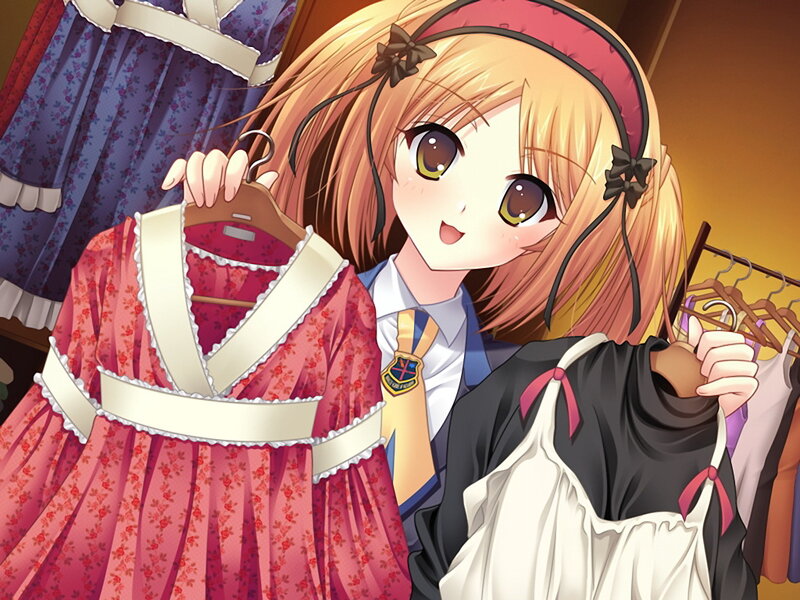 Anime Girl Holding Dresses