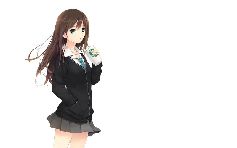 Anime Girl Holding Drink — Brown, Calm