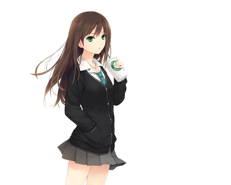 Anime Girl Holding Drink — Brown