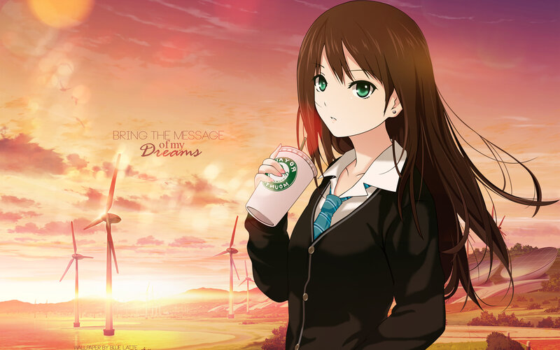 Anime Girl Holding Drink — Orange