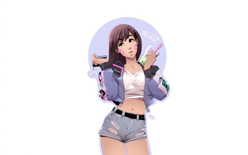 Anime Girl Holding Drink — Purple
