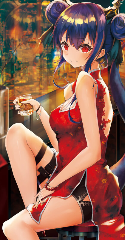 Anime Girl Holding Drink — Red, Seductive
