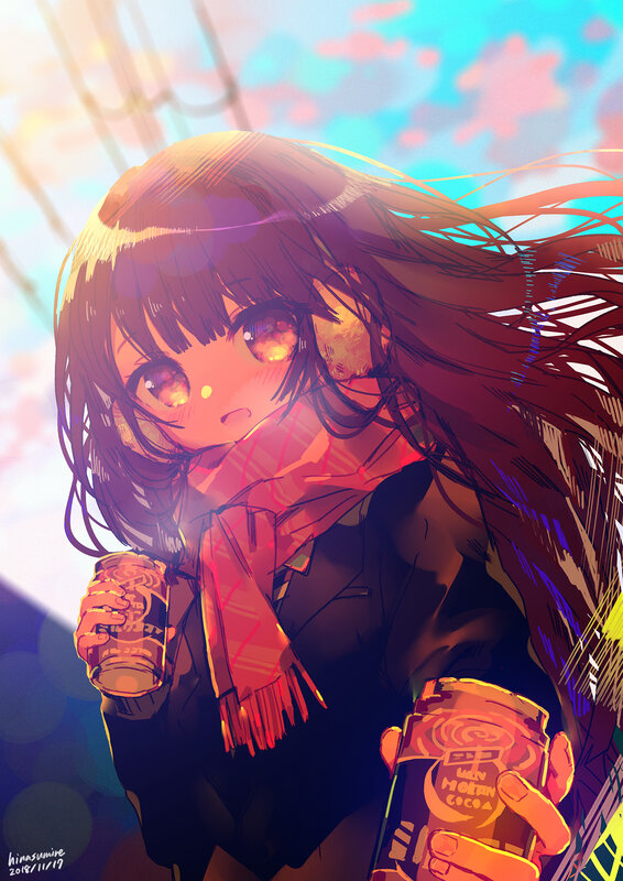Anime Girl Holding Drinks — Red