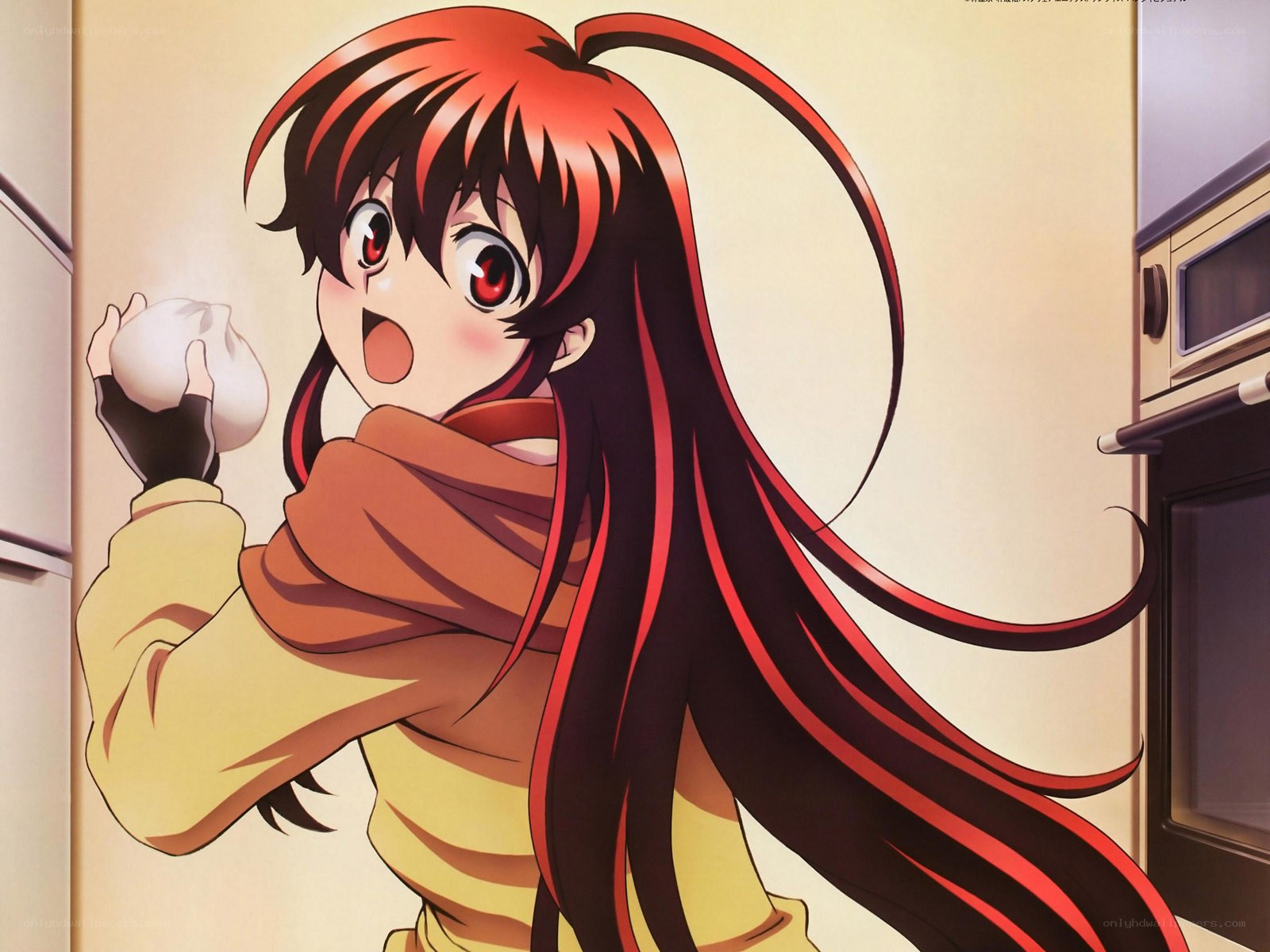 anime girl holding dumpling