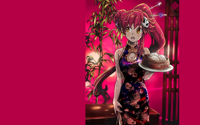 Anime Girl Holding Dumplings — Magenta