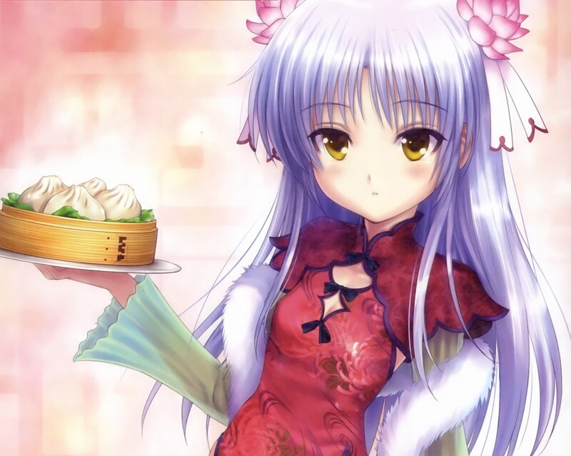 Anime Girl Holding Dumplings — Purple