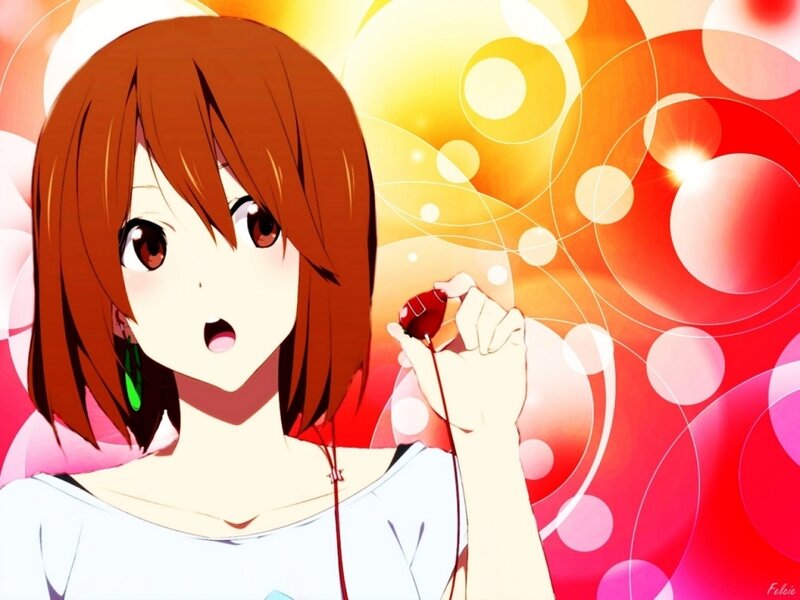Anime Girl Holding Earbud — Red