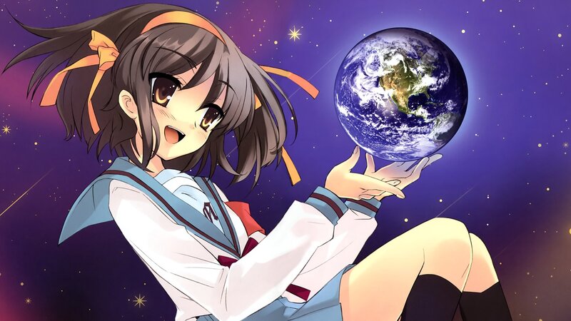 anime girl holding earth
