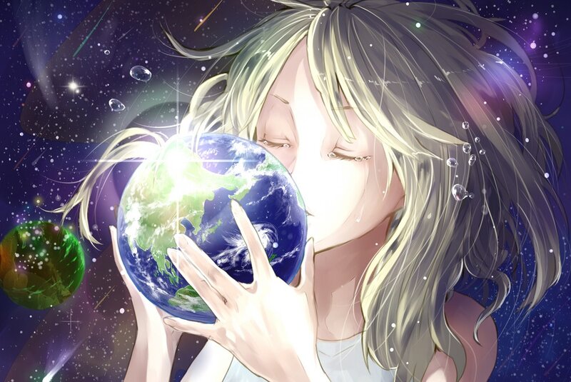 anime girl holding earth