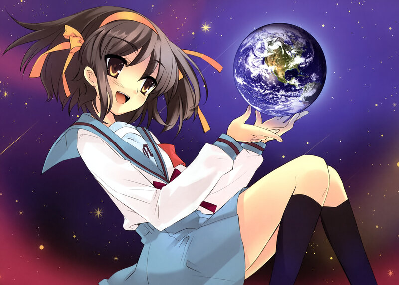 Anime Girl Holding Earth — Purple