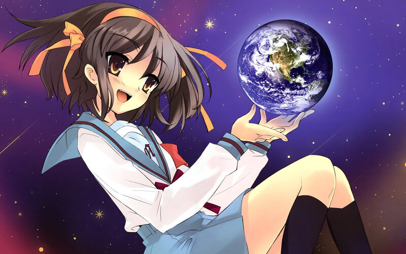 anime girl holding earth