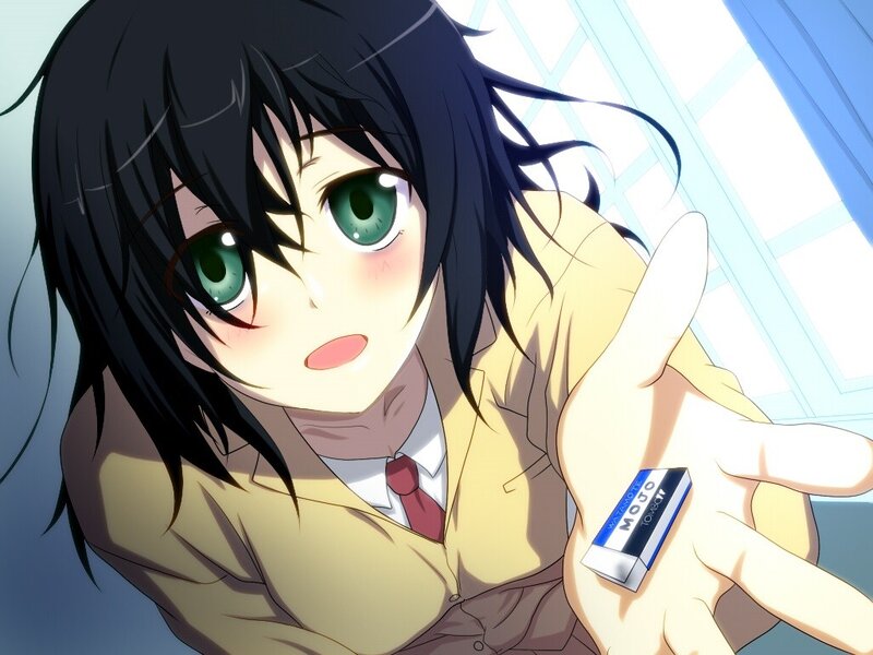 anime girl holding eraser