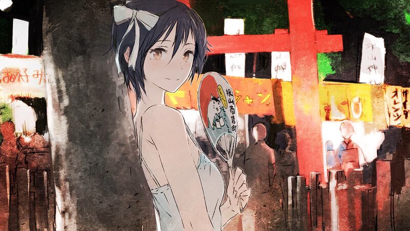 Anime Girl Holding Fan — Red