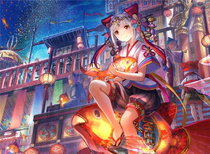 Anime Girl Holding Fish — Blue