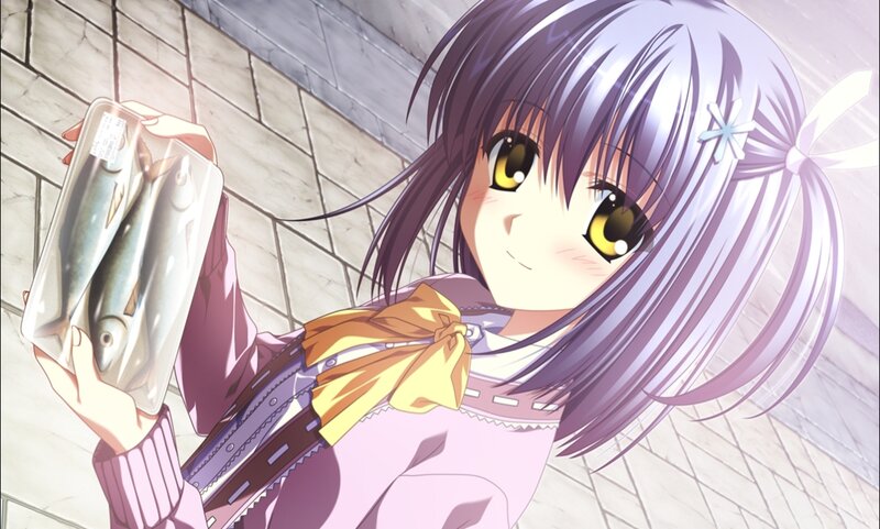 Anime Girl Holding Fish — Purple