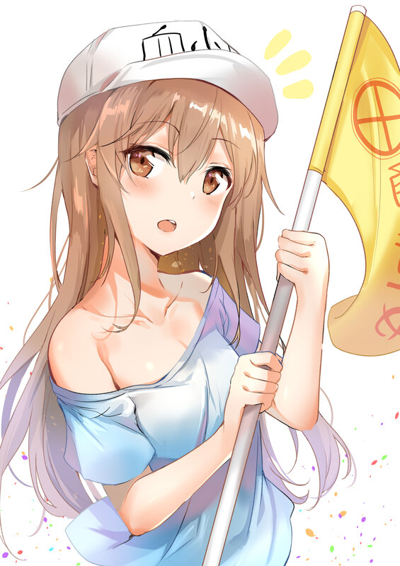 Anime Girl Holding Flag — Blue