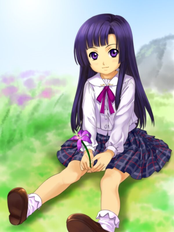 anime girl holding flower
