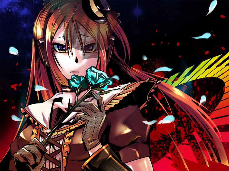 Anime Girl Holding Flower — Black