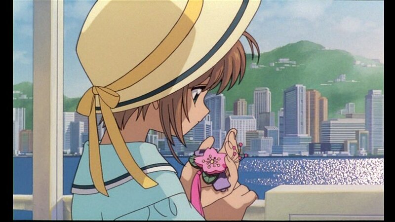 Anime Girl Holding Flower — Blue, Serene, Afternoon