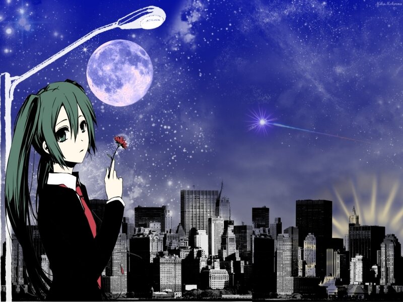 Anime Girl Holding Flower — Blue