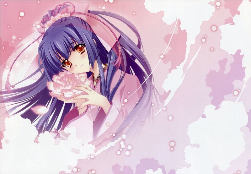 Anime Girl Holding Flower — Pink, Serene, Spring