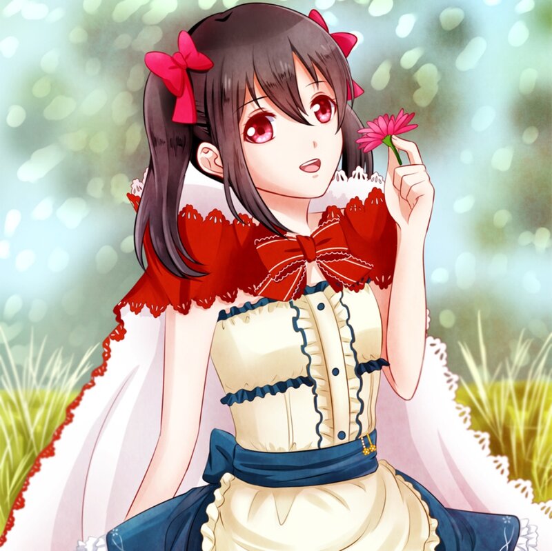 Anime Girl Holding Flower — Red, Serene