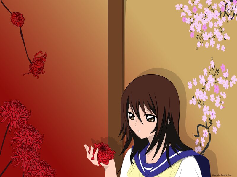Anime Girl Holding Flower — Red