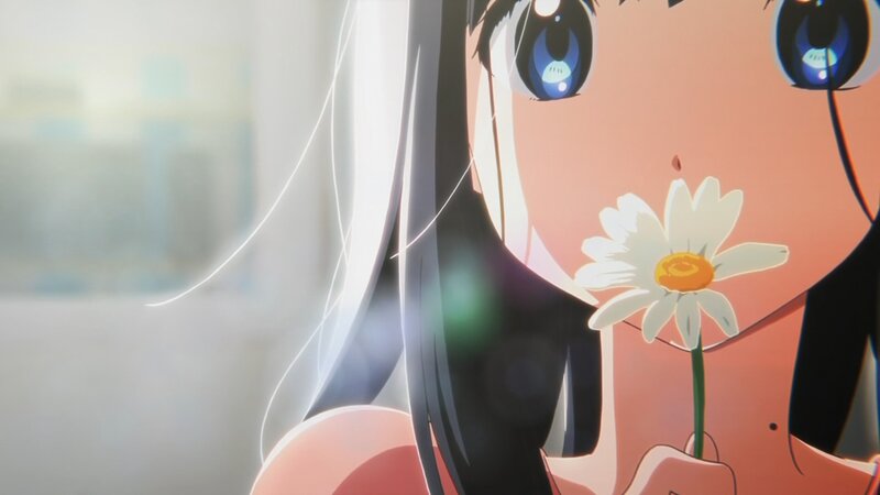 Anime Girl Holding Flower — White, Calm