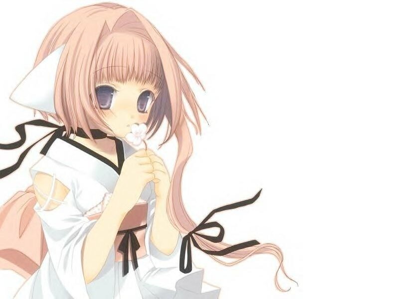 Anime Girl Holding Flower — White
