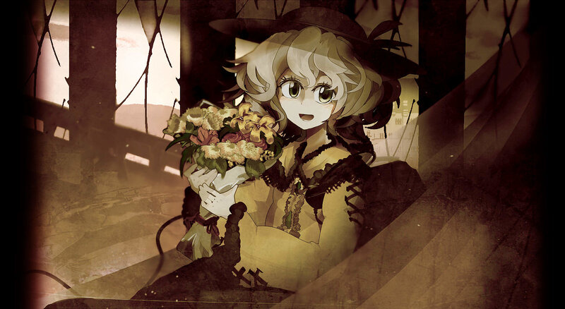 Anime Girl Holding Flowers — Brown