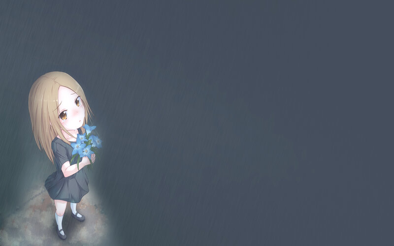 Anime Girl Holding Flowers — Gray