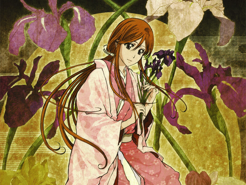 Anime Girl Holding Flowers — Pink