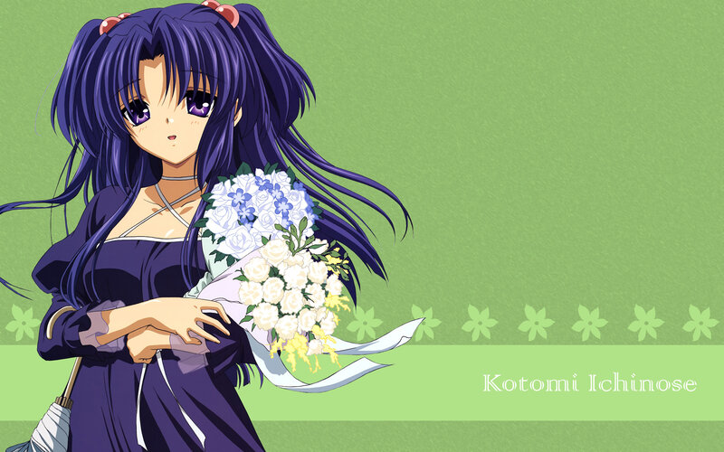 Anime Girl Holding Flowers — Purple