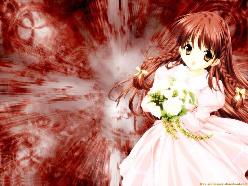 Anime Girl Holding Flowers — Red